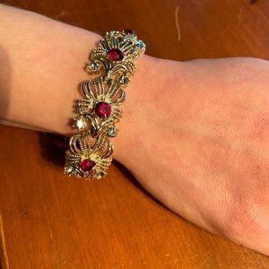 Vintage Signed Coro Faux Ruby, & Diamanté Gold-Tone Bracelet.